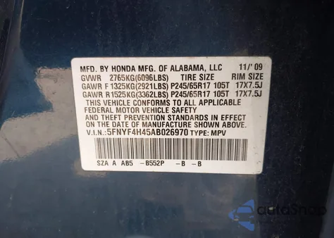 2010 Honda Pilot Ex from USA, damaged, VIN 5FNYF4H45AB026970